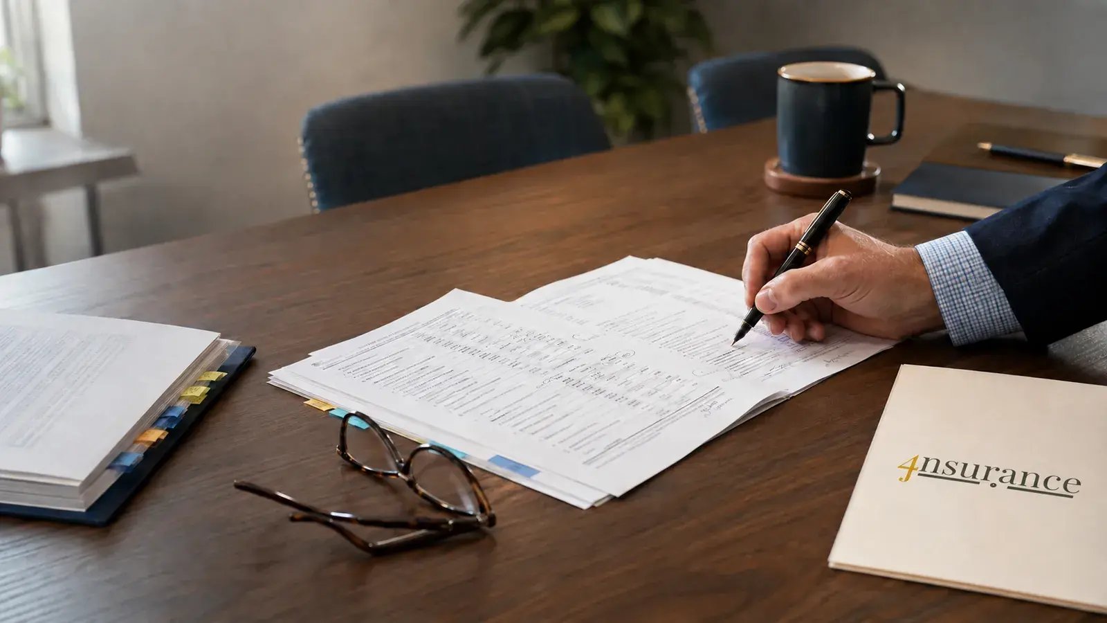 Commercial insurance policy being reviewed during a 4J coverage audit