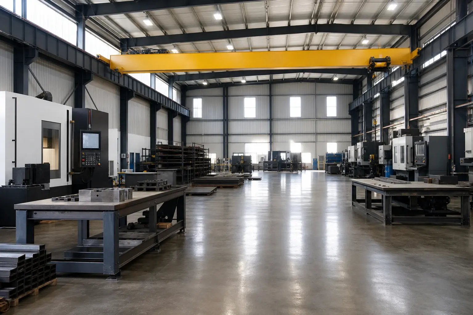 CNC machining centre and press brake on the floor of a North Texas precision machining shop