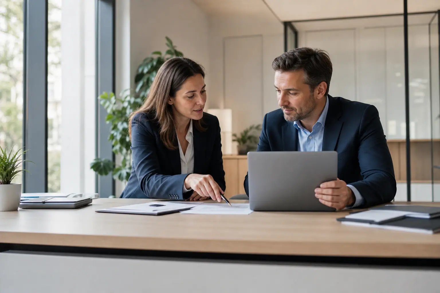 Professional Insurance Advisor Reviewing Documents with Client